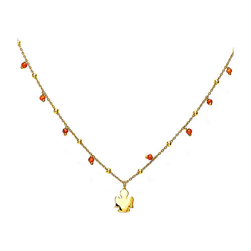 Amen angel necklace gold color orange beads 1