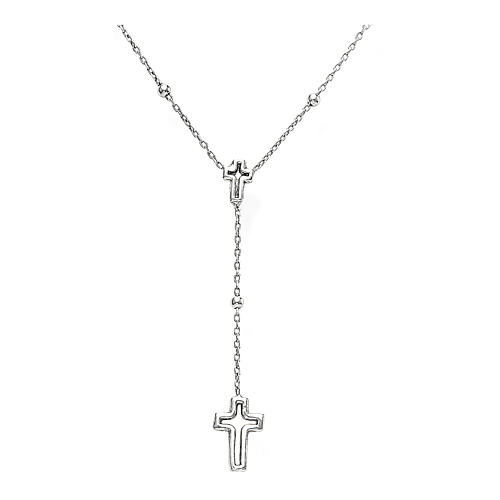 Collar Amen plata simil rosario cruces vacías 1