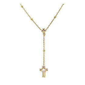 Amen necklace with rosary shape and cut-out crosses, gold plated 925 silver