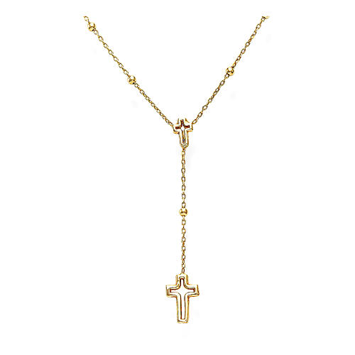 Amen necklace with rosary shape and cut-out crosses, gold plated 925 silver 1
