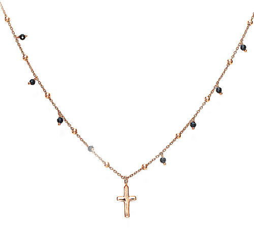 Amen choker with black beads and crucifix, 925 silver in copper finish 1