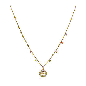 Amen necklace with tree of life, gold plated 925 silver and multicoloured beads