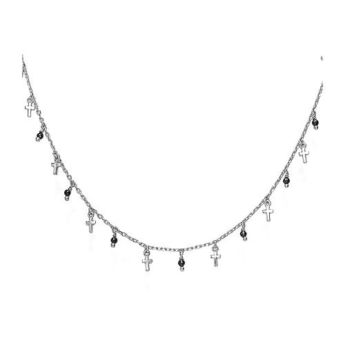 Amen necklace with crucifix charms and black beads, 925 silver 1