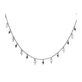 Collana Amen argento pendenti croci e grani neri 