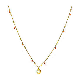 Amen necklace with angel, gold plated 925 silver and orange beads