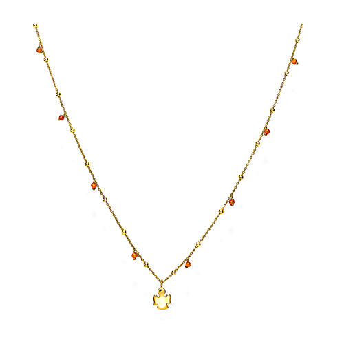 Amen necklace with angel, gold plated 925 silver and orange beads 1