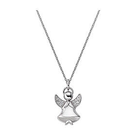 Amen necklace of 925 silver with angel-shaped pendant, wings with zircons