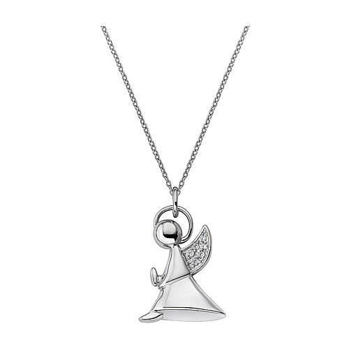 Amen necklace of 925 silver with pendant of angel in profile, wings with zircons 1