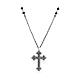 Amen necklace with budded cross and black beads, 925 silver in antique finish s1