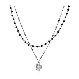 Doppelkette, Wundertätige Medaille, AMEN, 925er Silber, schwarze Kristalle