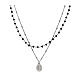 Amen double necklace with black beads and Miraculous Medal, 925 silver and zircons s1
