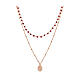 Amen double necklace with red beads and ex-voto heart, 925 silver in copper finish and zircons s1
