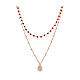 Collier double Amen argent 925 rosé grains cristal rouge coeur ex-voto et zircons s1