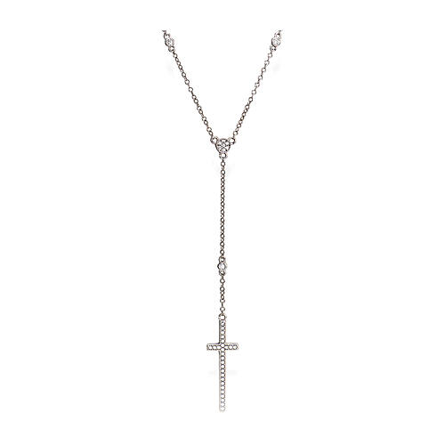 Collar rosario plata Amen crucifijo zircones 1