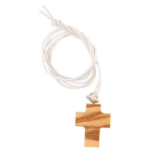 Olivewood cross with embossed body of Christ and white lanyard 3