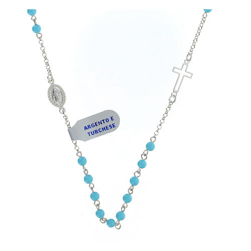 Rosenkranz-Kette mit wundertätiger Medaille und Kreuz, AMEN, 925er Silber, Perlen aus Türkis 1