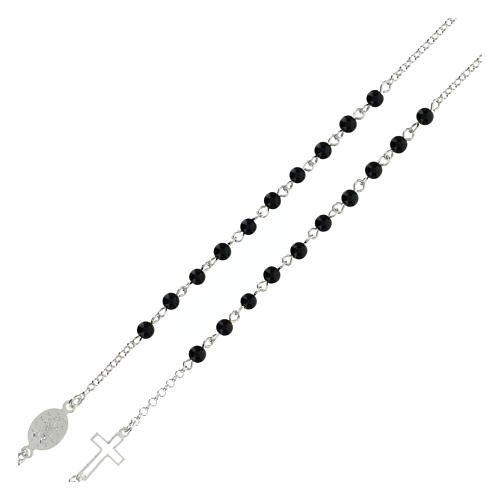 Rosenkranz-Kette mit wundertätiger Medaille und Kreuz, AMEN, 925er Silber, Perlen aus Onyx 3