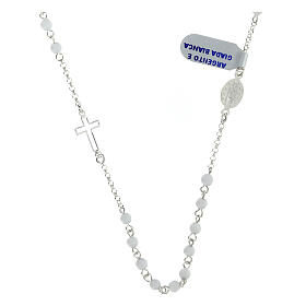 Rosenkranz-Kette mit wundertätiger Medaille und Kreuz, AMEN, 925er Silber, Perlen aus weißer Jade