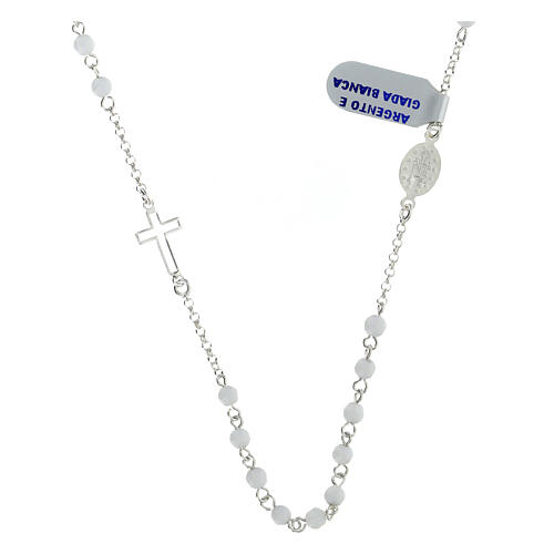 Collana 48 cm giada bianca e argento 925 2