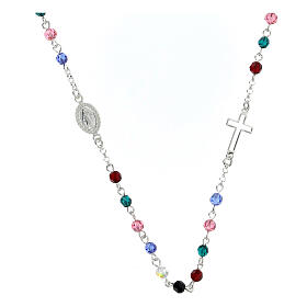 Necklace with Miraculous Medal, 925 silver and 0.16 in multicoloured crystal beads