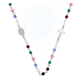 Necklace with Miraculous Medal, 925 silver and 0.16 in multicoloured crystal beads