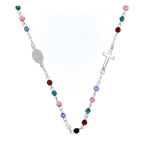 Necklace with Miraculous Medal, 925 silver and 0.16 in multicoloured crystal beads 2