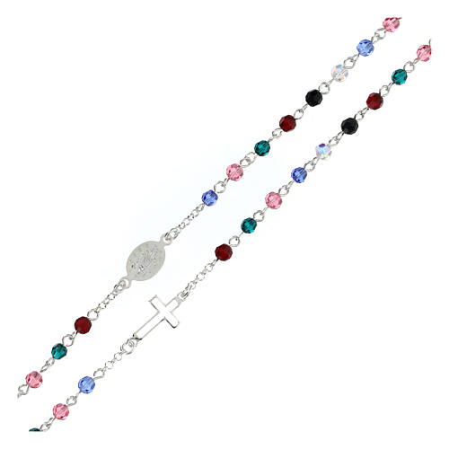 Necklace with Miraculous Medal, 925 silver and 0.16 in multicoloured crystal beads 3