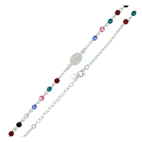 Necklace with Miraculous Medal, 925 silver and 0.16 in multicoloured crystal beads 4