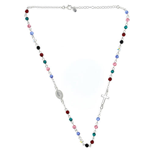 Necklace with Miraculous Medal, 925 silver and 0.16 in multicoloured crystal beads 5