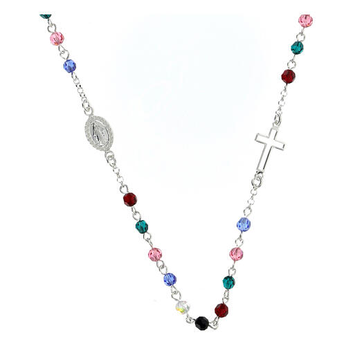 Miraculous Medal necklace 925 silver and 4 mm multicolor crystal 1