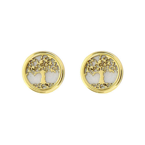 Amen earrings with mother-of-pearl and gold plated silver Tree of Life 1