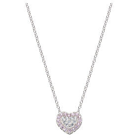 Amen necklace with heart-shaped pendant, white and pink zircons and 925 silver