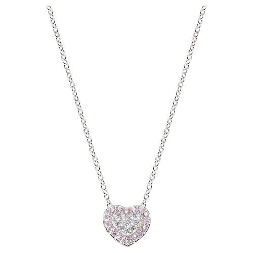 Amen necklace with heart-shaped pendant, white and pink zircons and 925 silver 1