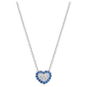 Amen necklace with heart-shaped pendant, white and blue zircons and 925 silver