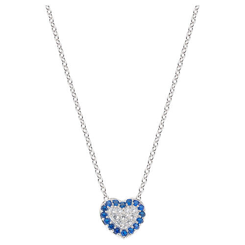 Amen necklace with heart-shaped pendant, white and blue zircons and 925 silver 1