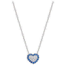 Amen heart necklace in 925 silver white blue zircon 