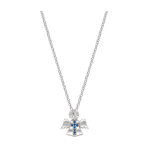 Amen necklace with angel-shaped pendant, white and blue zircons and 925 silver 1