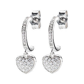 Amen j-hoop earrings with heart-shaped pendant, white zircons and 925 silver
