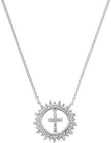 Kette mit Anhänger, Kreuz in Sonne, AMEN, 925er Silber, rhodiniert, weiße Zirkone