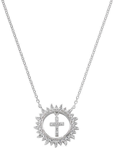 Kette mit Anhänger, Kreuz in Sonne, AMEN, 925er Silber, rhodiniert, weiße Zirkone 1