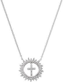 Amen necklace with Cross in the Sun pendant, white zircons and 925 silver