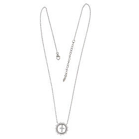 Amen necklace with Cross in the Sun pendant, white zircons and 925 silver