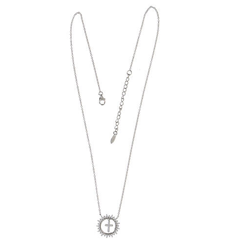 Amen necklace with Cross in the Sun pendant, white zircons and 925 silver 2
