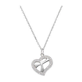 Amen necklace with Cross in the Heart pendant, white zircons and 925 silver