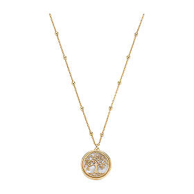 Amen necklace with Tree of Life medal, mother-of-pearl and gold plated 925 silver