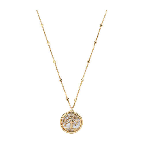 Amen necklace with Tree of Life medal, mother-of-pearl and gold plated 925 silver 1