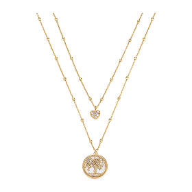 Amen double necklace with Tree of Life medal and heart-shaped pendant, mother-of-pearl and gold plated 925 silver