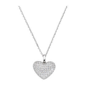 Amen necklace with heart pendant covered in white zircons, 925 silver