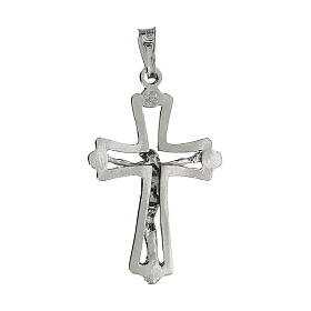 Budded cross pendant of rhodium-plated 925 silver