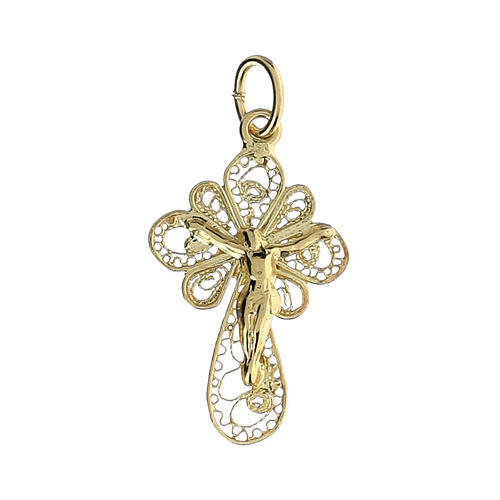 Cross pendant of gold plated 800 silver filigree 1